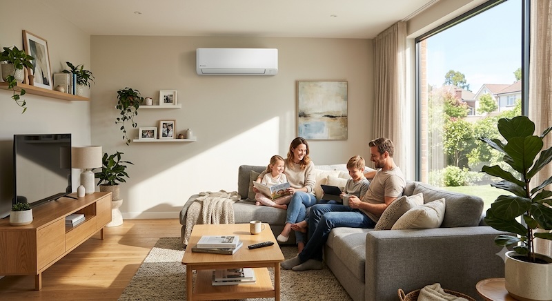 Family enjoying air conditioning in their home